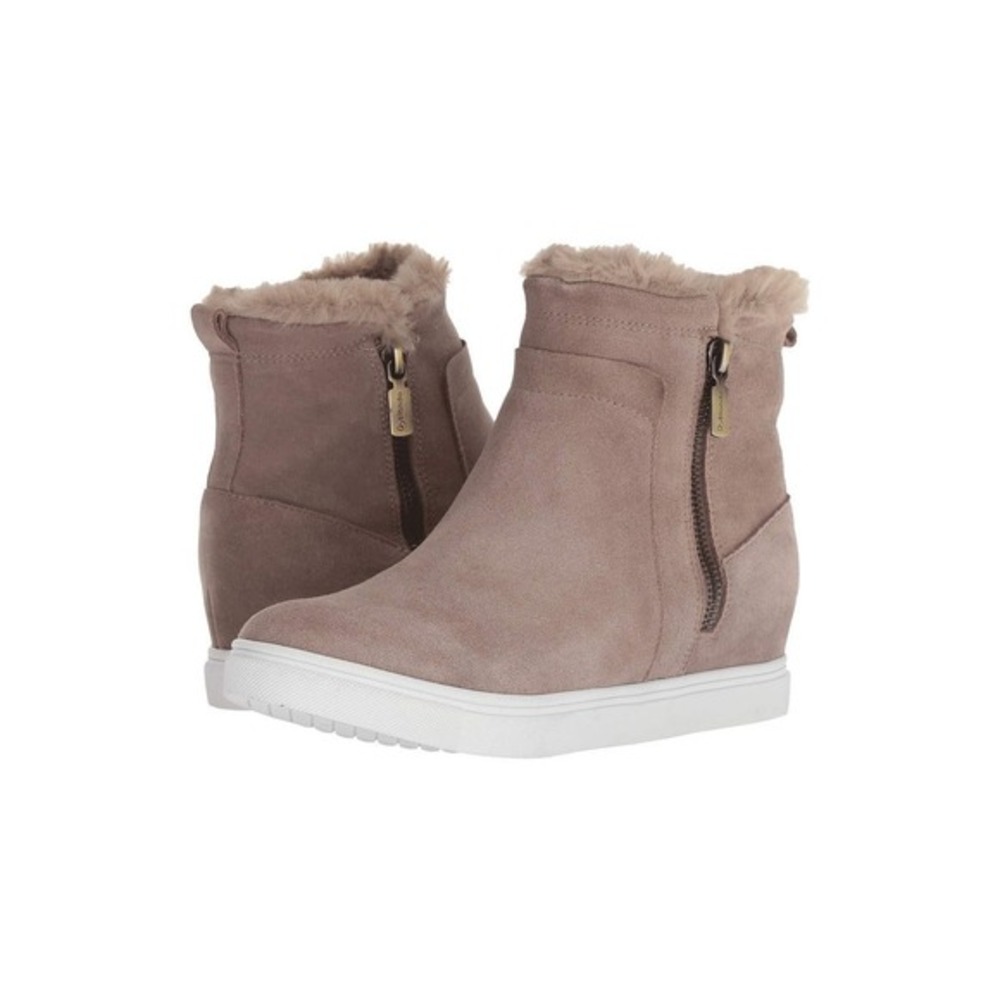 Blondo B3453 MSH Waterproof Taupe Suede Faux‎ Fur Trim Ankle Boots Womens 8.5 M